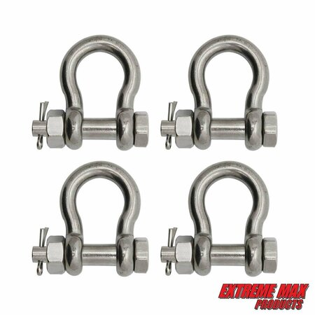 EXTREME MAX Extreme Max 3006.8372.4 BoatTector Stainless Steel Bolt-Type Anchor Shackle - 3/8", 4-Pack 3006.8372.4